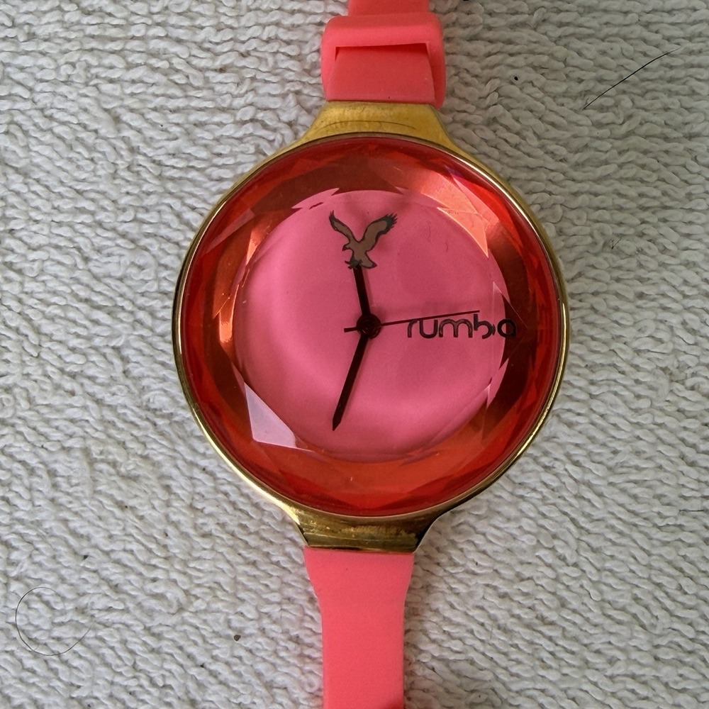 Rumba Time Watch Women American Eagle Pink Silicone Band Geometric No Battery